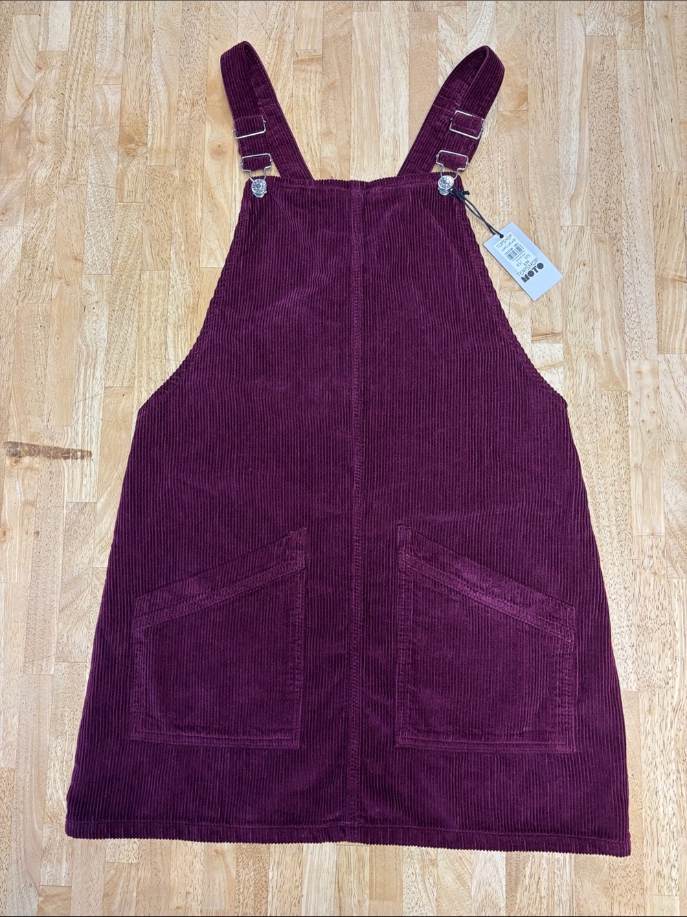 Topshop MOTO Burgundy Corduroy Pinafore Overall Jumper Mini Dress NWT US 8